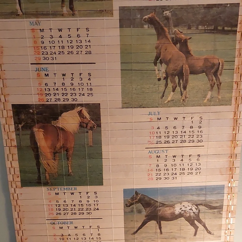 Vintage 1988/89 Bamboo Wall Calendar with Horse Images